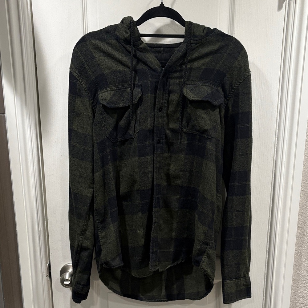 Green and Black Flannel Hoodie